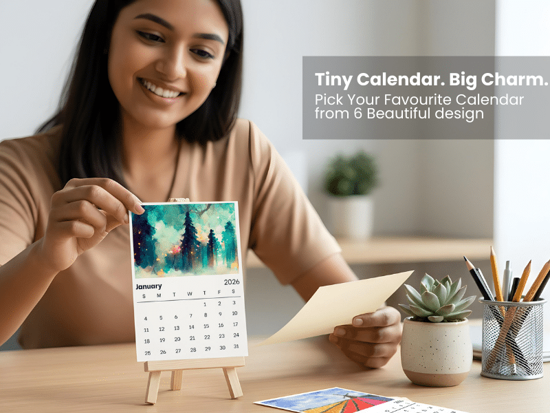 Mini Desk Calendar with Wooden Easel Stand