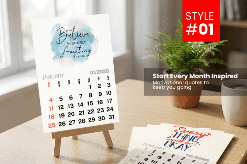 Mini Desk Calendar with Wooden Easel Stand - Redpixel